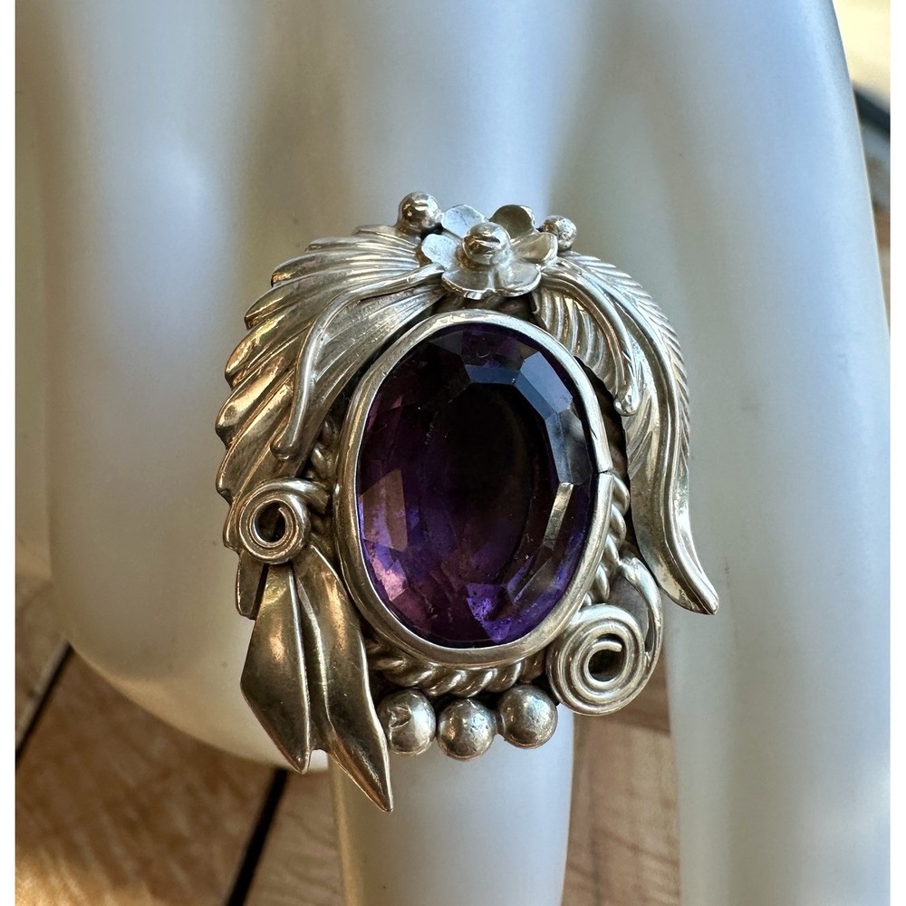 Zuni Sam Piaso Accent Ring Size 8 Purple Amethyst Gem 925 Sterling 12.3g Signed